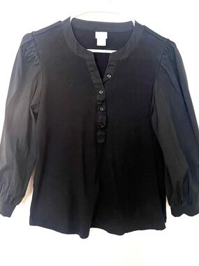 Chico's Black Puff-Sleeve Henley Blouse